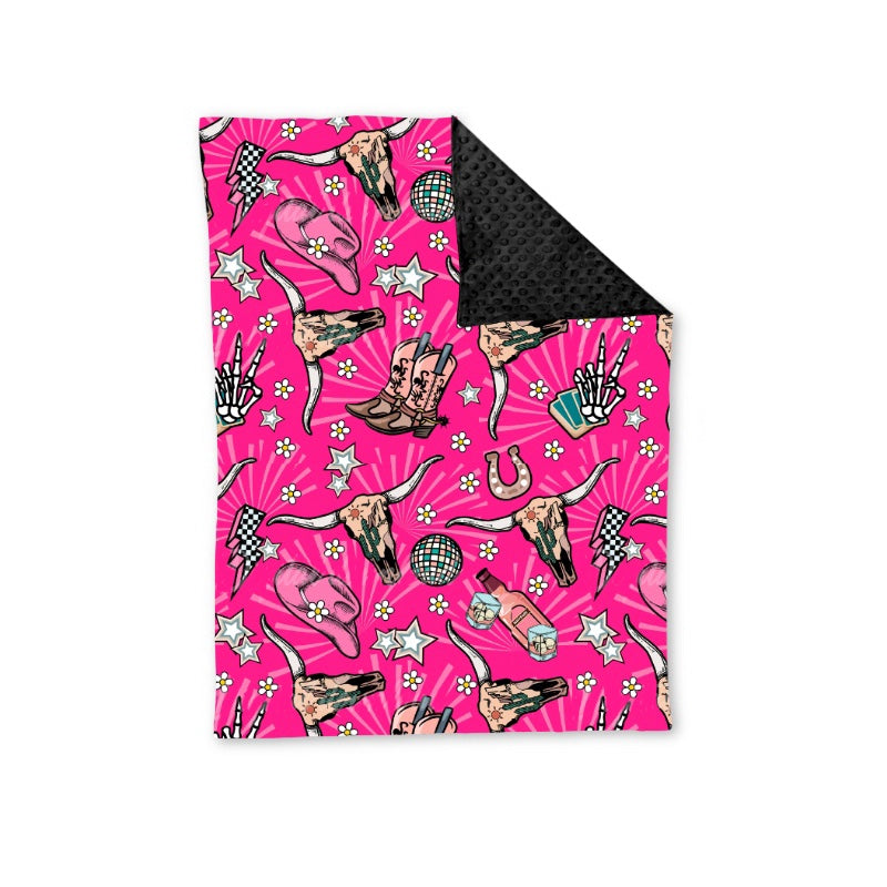 preorder BL0154 Western cow boot hat hot pink baby blanket