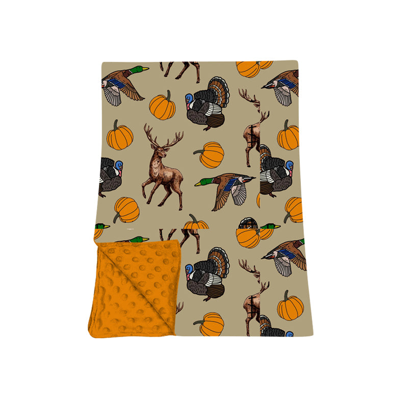 preorder BL0292 Hunting Mallard Deer Turkey Pumpkin Baby Blanket