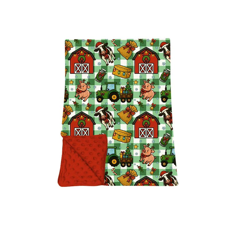 preorder BL0296 Christmas Farm Green Checkered Baby Blanket