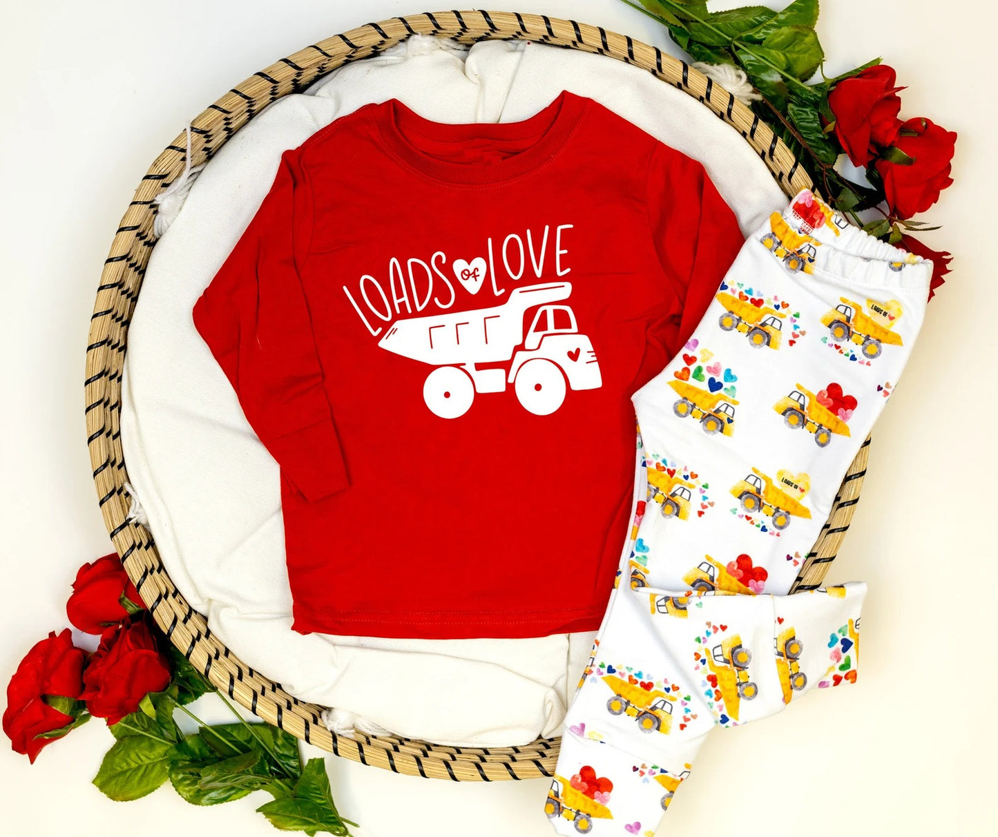 preorder BLP0437 Loads of love Jump truck red long sleeve heart pants boys set