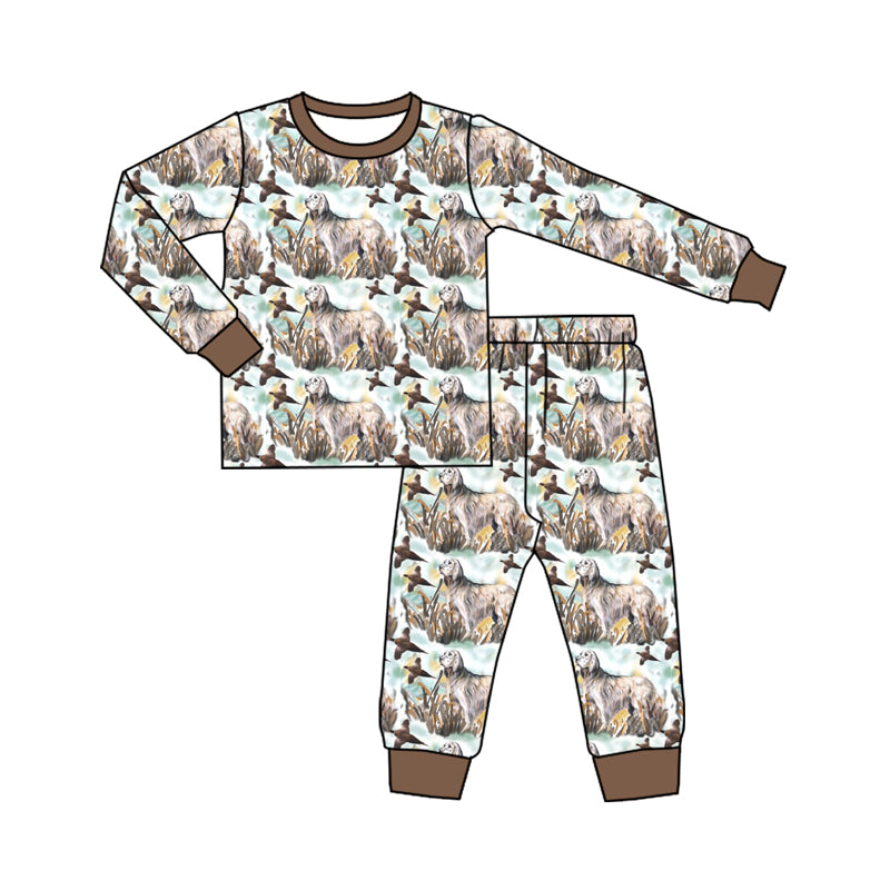 preorder BLP0462 hunting mallard dog brown long sleeve pants boys pajamas
