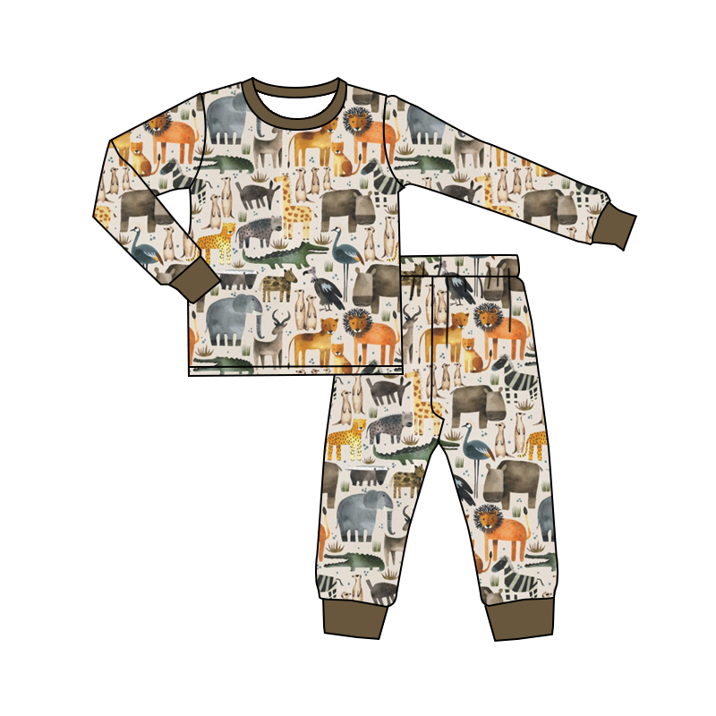 preorder BLP0487 zoo animals crocodile deer elephant long sleeve pants boys pajamas