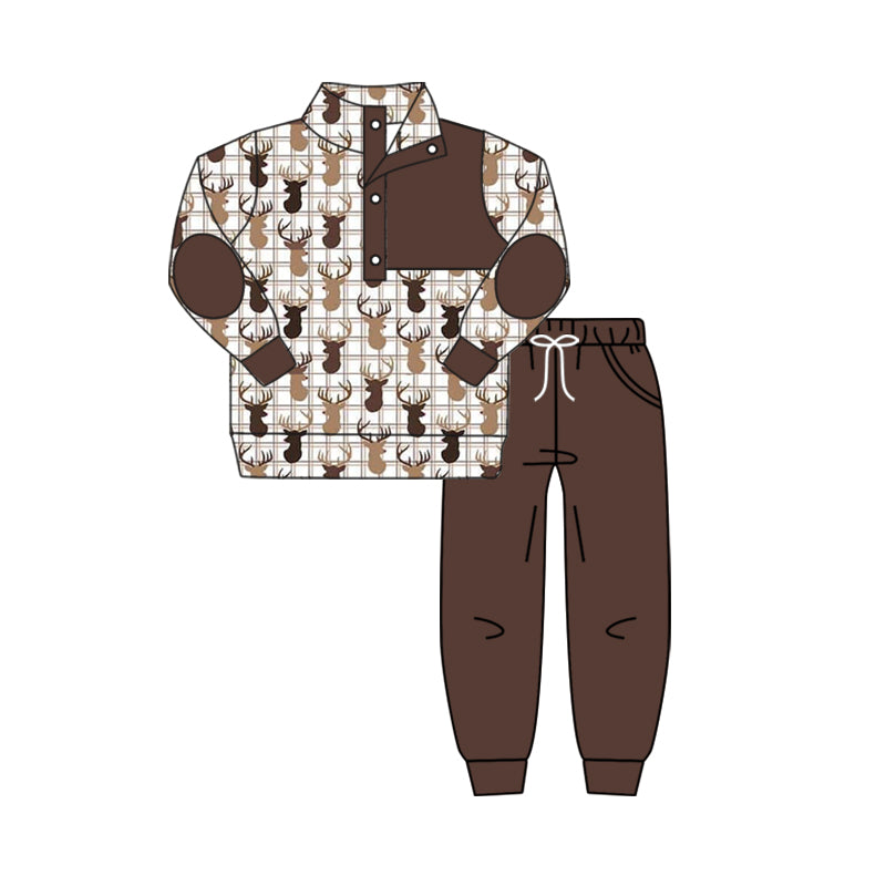 custom moq 3 hunting deer long sleeve dark brown pants boys set