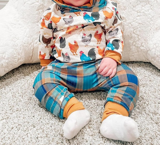 preorder BLP0497 colorful chick long sleeve blue checkered pants boys set