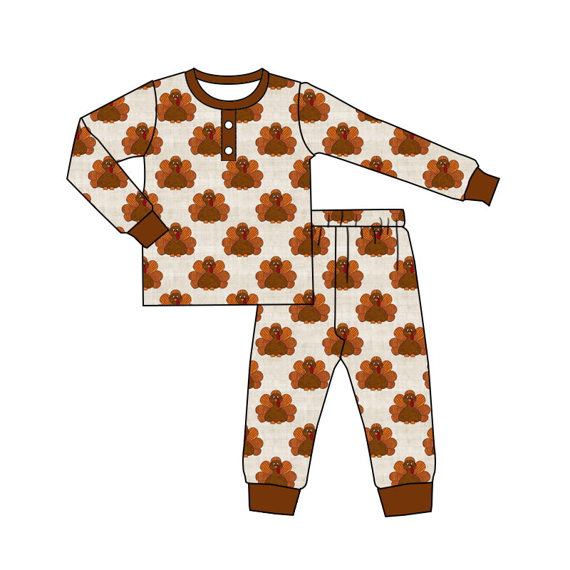 preorder BLP0519 Thanksgiving turkey brown long sleeve pants boys pajamas