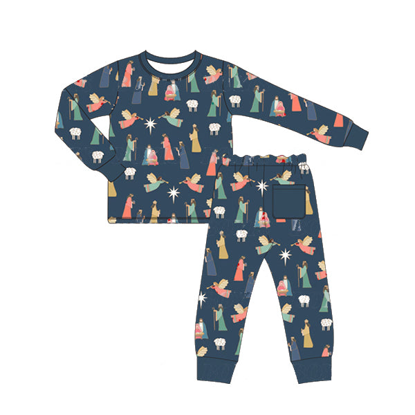 preorder BLP0524 The Nativity Story navy blue long sleeve pants boys pajamas