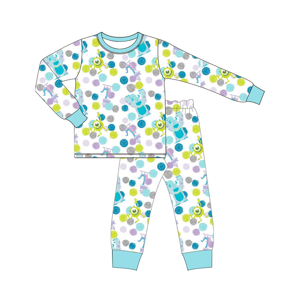 Preorder BLP0564 Monster cartoon green blue long sleeve pants boys pajamas