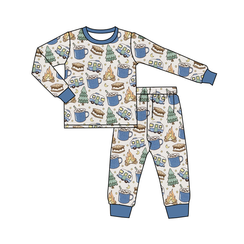 preorder BLP0586 camping bus cake fire blue long sleeve pants boys pajamas