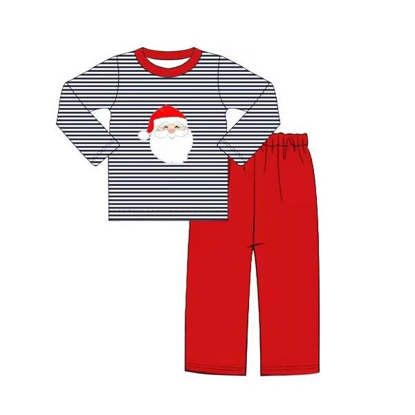 preorder BLP0589 Christmas Santa black striped long sleeve red pants boys set