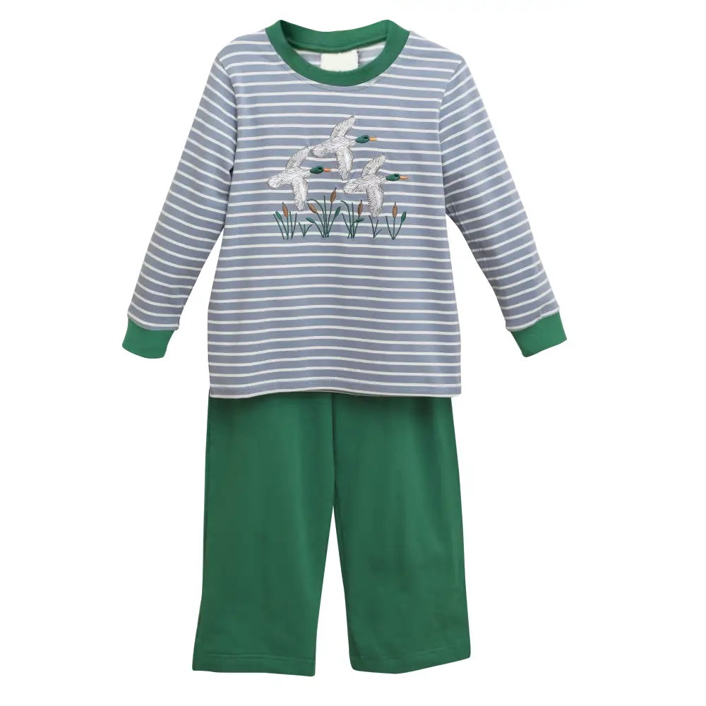preorder BLP0591 mallard grey striped long sleeve green pants boys set