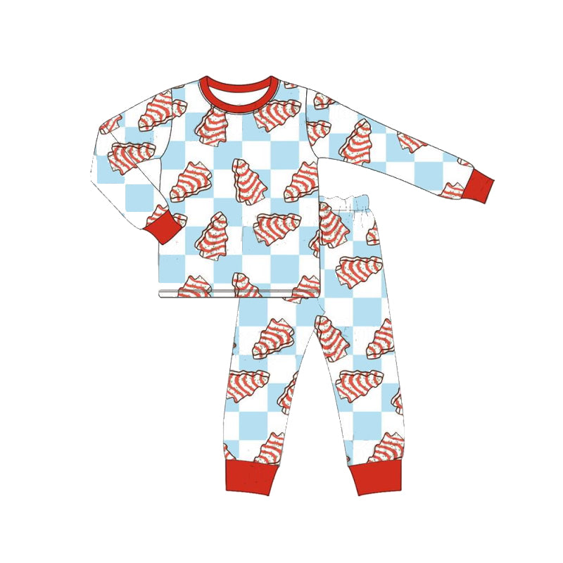 preorder BLP0604 Christmas its the season cake blue checkered long sleeve pants boys pajamas
