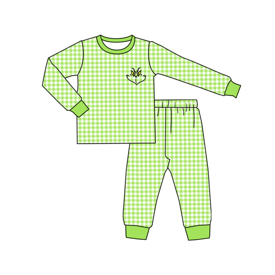 preorder BLP0606 Christmas green face green checkered long sleeve pants boys pajamas