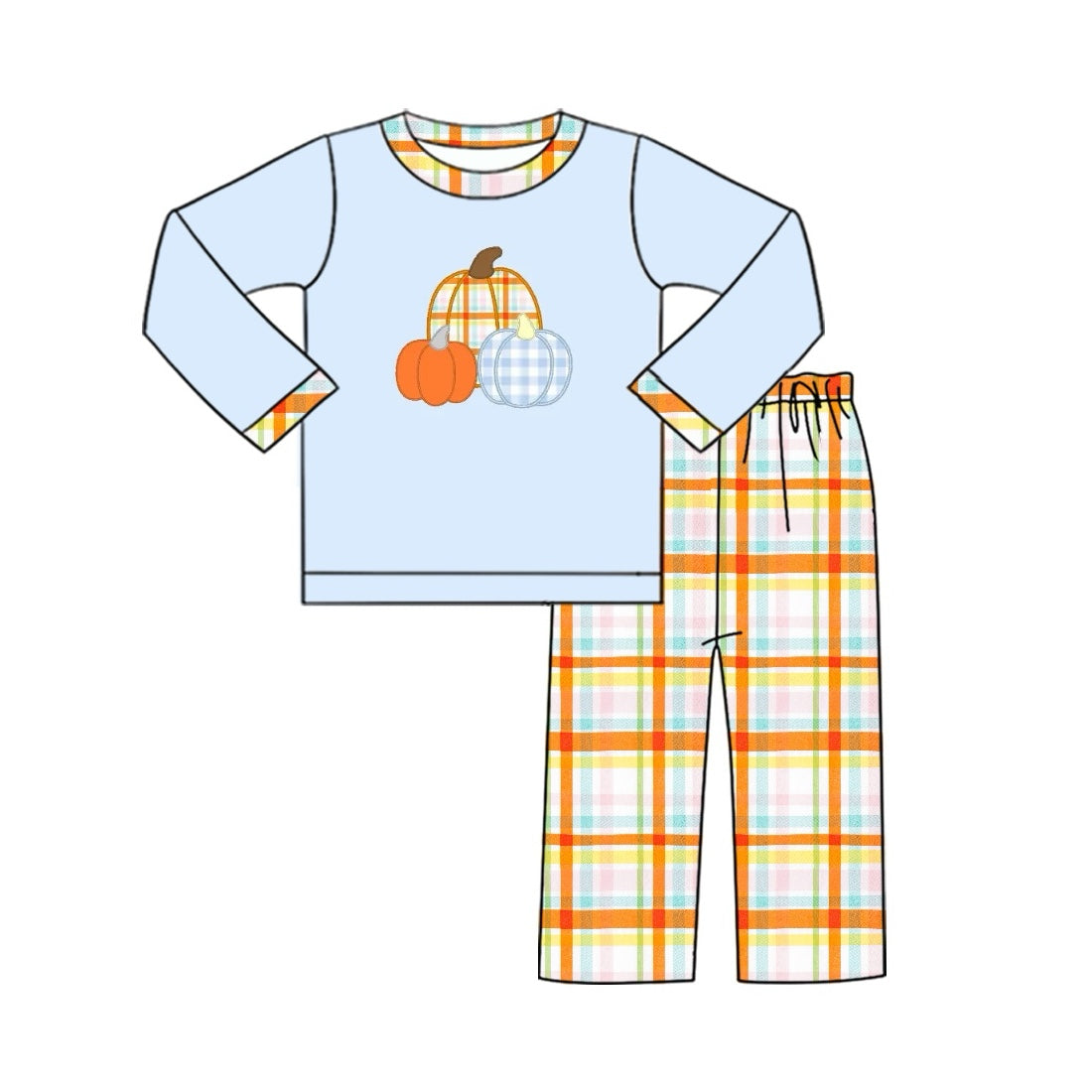 preorder BLP0616 Autumn full pumpkin blue long sleeve orange pants boys set
