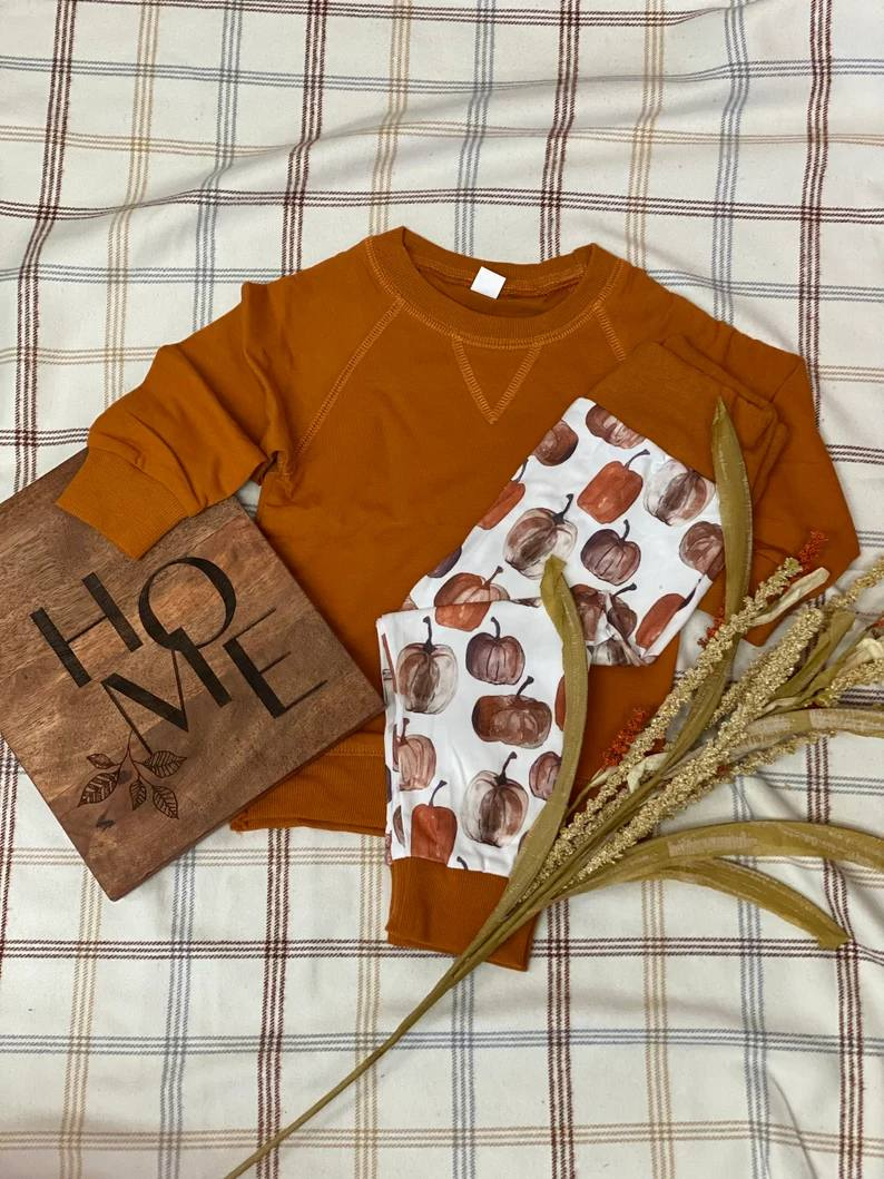 preorder BLP0617 brown long sleeve pumpkin pants boys set