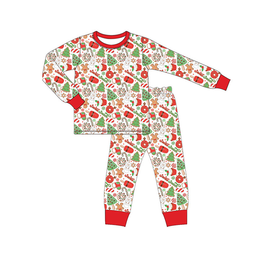 preorder BLP0632 Christmas gingerbread man tree red long sleeve pants boys pajamas