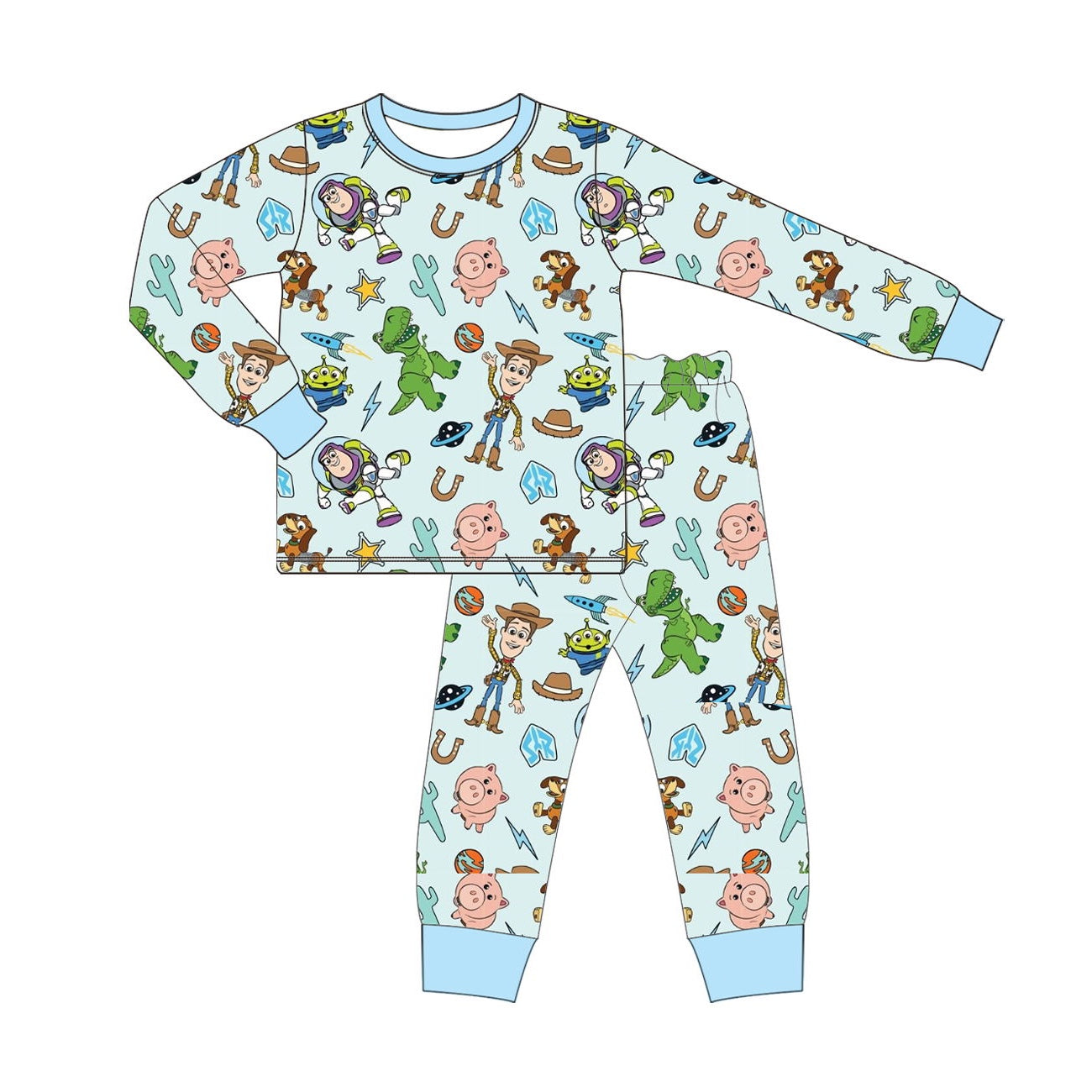 preorder BLP0636 cartoon toy dinosaur blue long sleeve pants boys pajamas