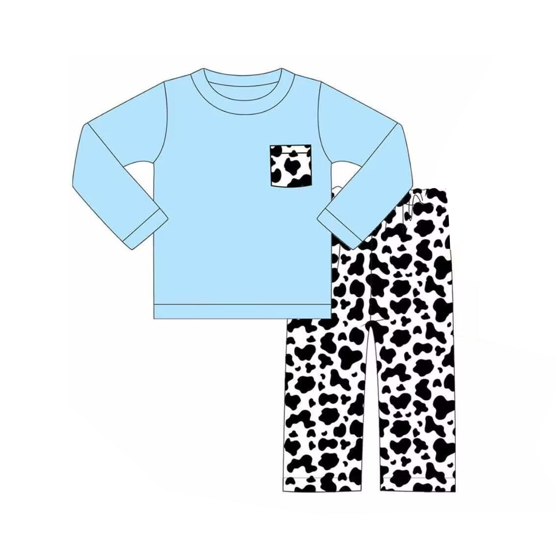 preorder BLP0644 blue pocket long sleeve cow print pants boys set