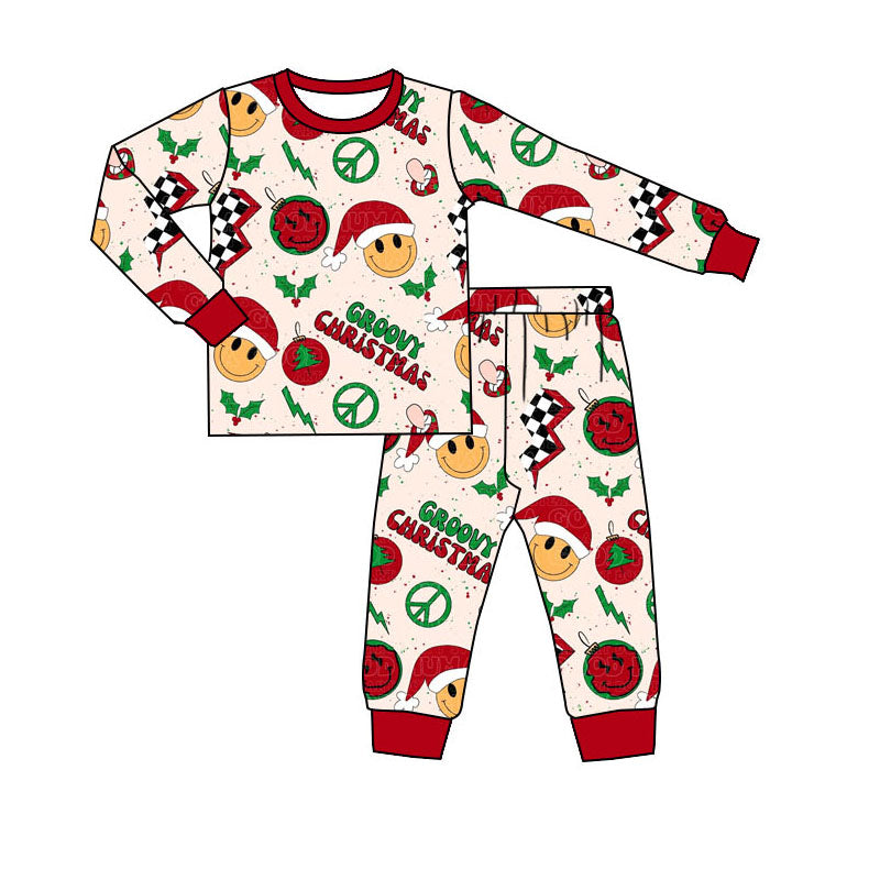 preorder BLP0651 Christmas smile hat red long sleeve pants boys pajamas