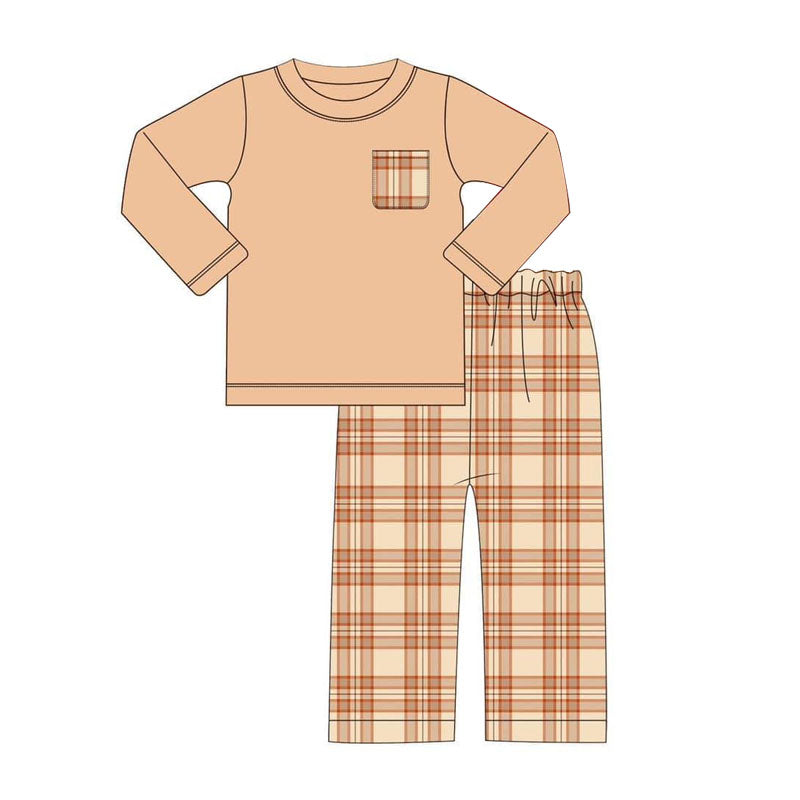 preorder BLP0658 Autumn orange long sleeve checkered pants boys set