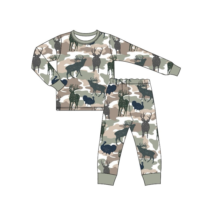 preorder BLP0667 hunting camo deer long sleeve pants boys pajamas
