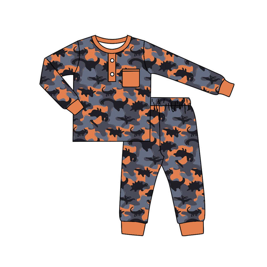 preorder BLP0682 camo dinosaur long sleeve pants boys pajamas