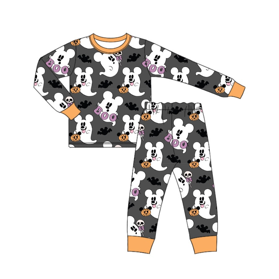 Custom moq 20 bamboo Halloween spooky boo black long sleeve pants boys pajamas