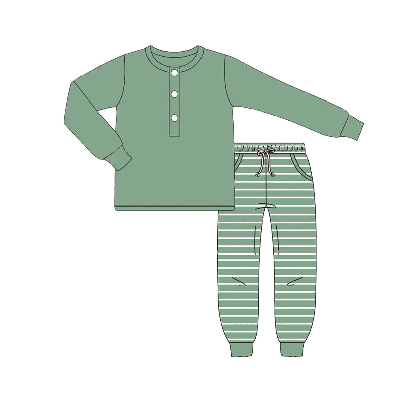 preorder BLP0737 green long sleeve green striped pants boys set