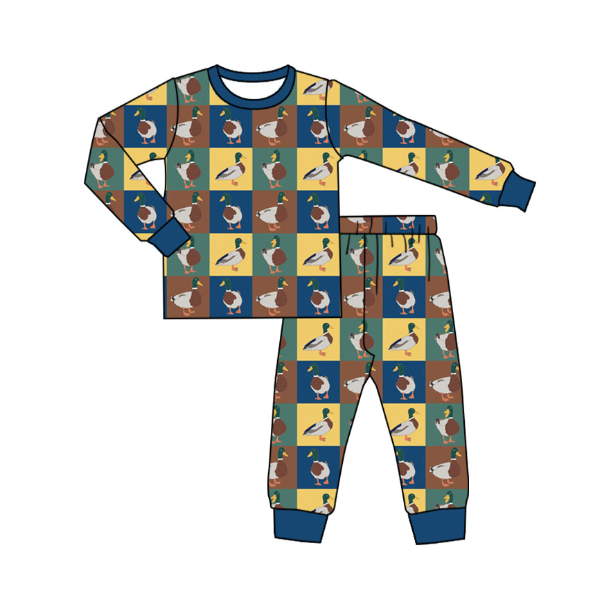 preorder BLP0748 cute mallard duck checkered long sleeve pants boys pajamas