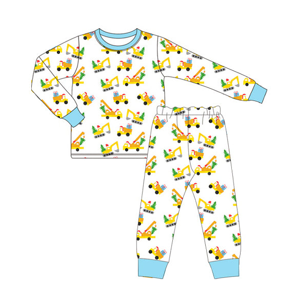 preorder BLP0756 Christmas tree construction truck long sleeve pants boys pajamas