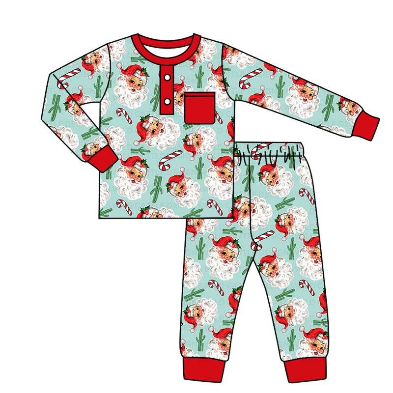 preorder BLP0757 Christmas Western Santa cane candy long sleeve pants boys pajamas
