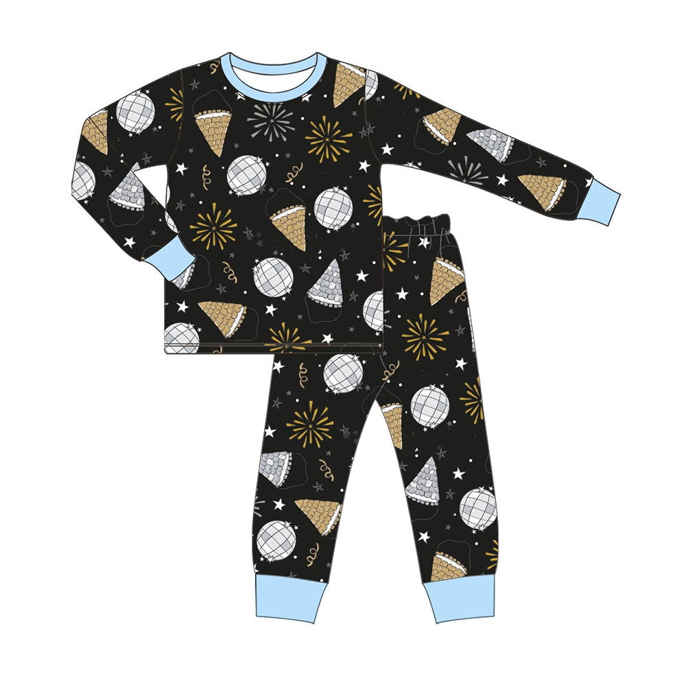 preorder BLP0812 happy new year firework black long sleeve pants boys pajamas