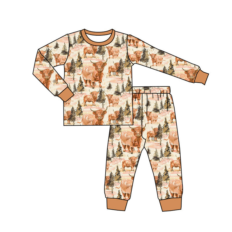 preorder BLP0813 Western highland cow brown long sleeve pants boys pajamas
