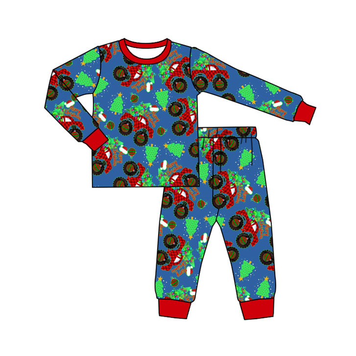 preorder BLP0827 Christmas tree truck car long sleeve pants boys pajamas