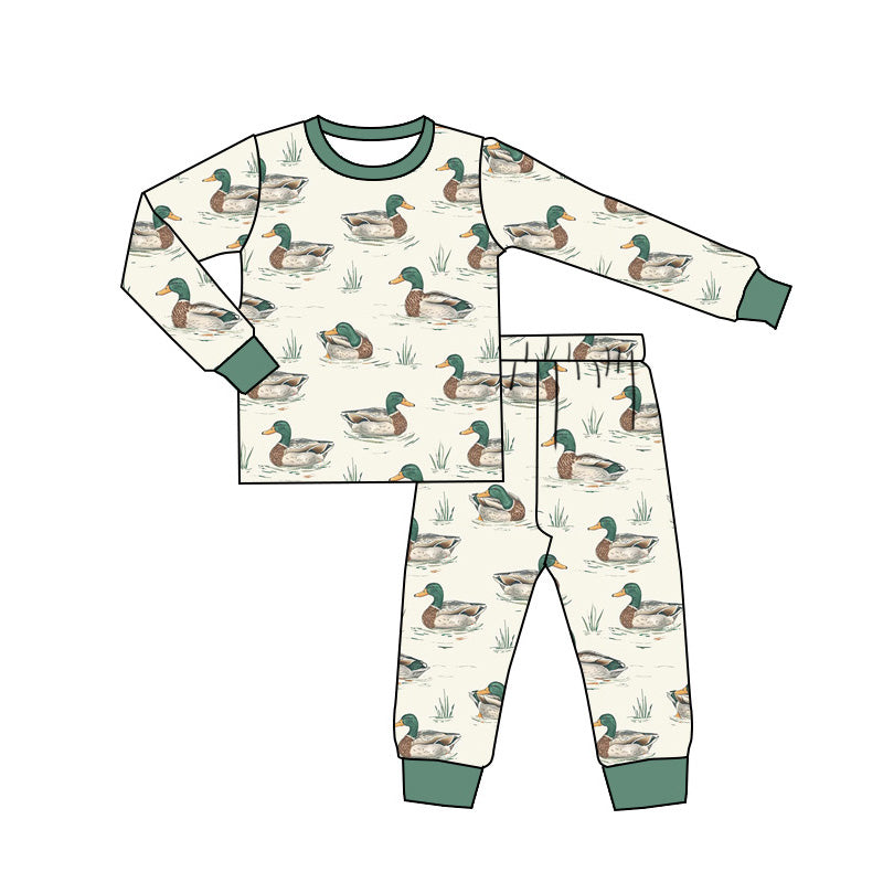 preorder BLP0833 hunting mallard duck green long sleeve pants boys pajamas