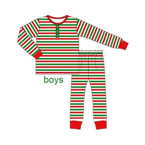 preorder BLP0836 Christmas red green striped long sleeve pants boys pajamas