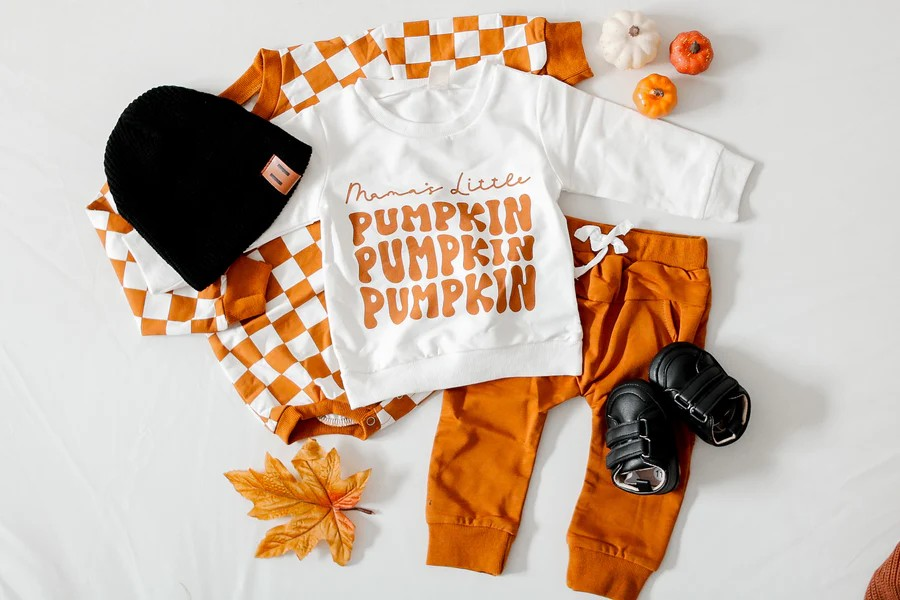 preorder BLP0837 pumpkin long sleeve orange pants boys set