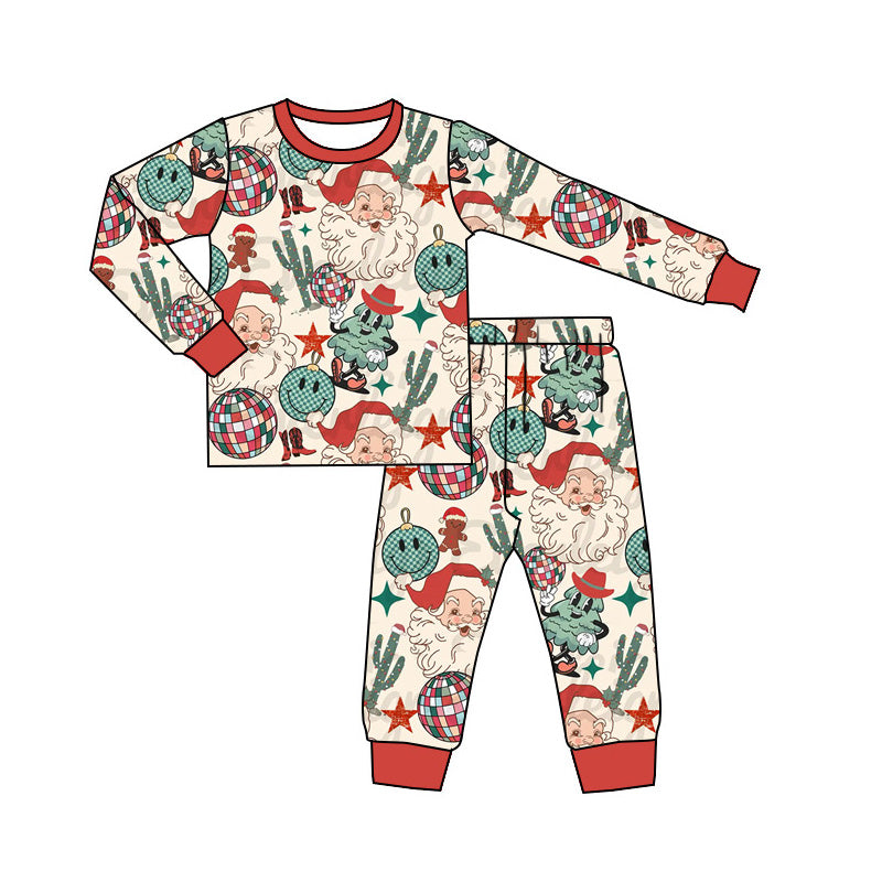 preorder BLP0841 Christmas Western Santa cactus red long sleeve pants boys pajamas
