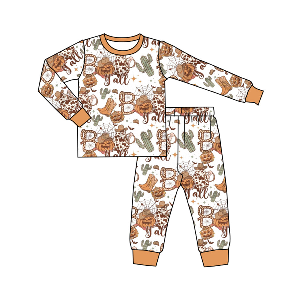 preorder BLP0853 Halloween Western pumpkin cactus long sleeve pants boys pajamas