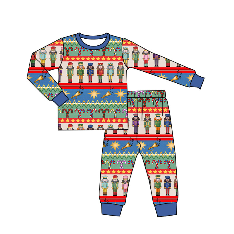 Preorder BLP0887 Christmas cane candy cartoon soldier long sleeve pants boys pajamas