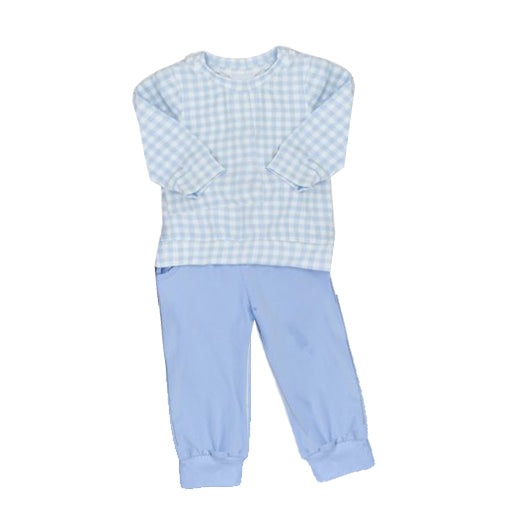 Preorder BLP0889 blue checkered long sleeve pants boys set