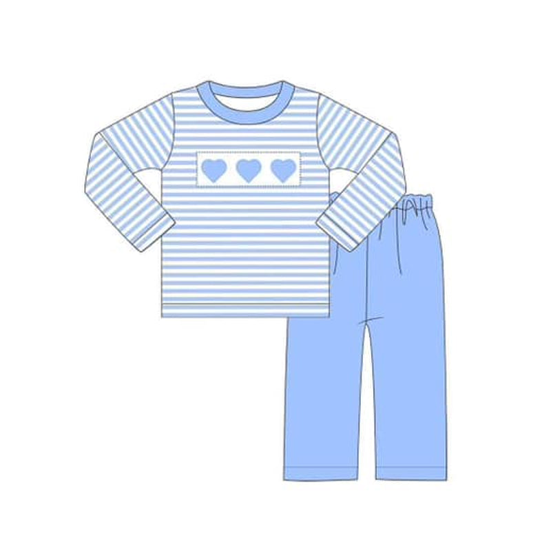 Preorder BLP0890 blue heart striped long sleeve blue pants boys set
