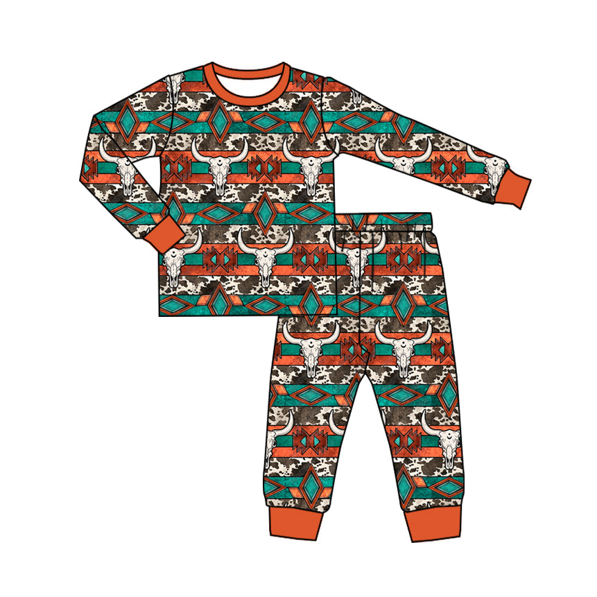 preorder BLP0908 Western Aztec cow striepd long sleeve pants boys pajamas
