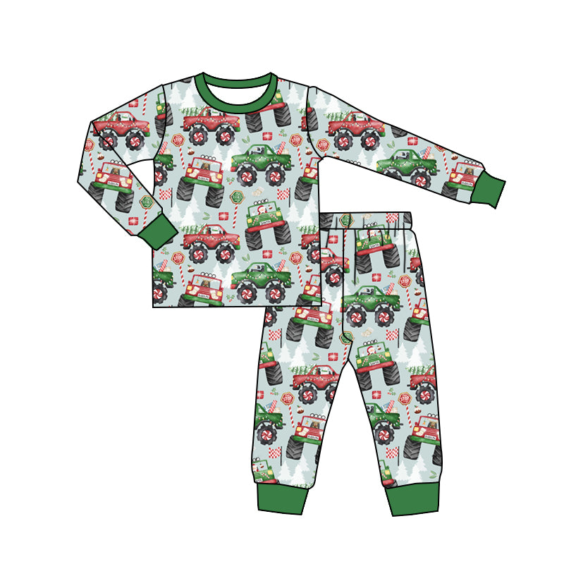preorder BLP0933 Christmas Santa green car long sleeve pants boys pajamas