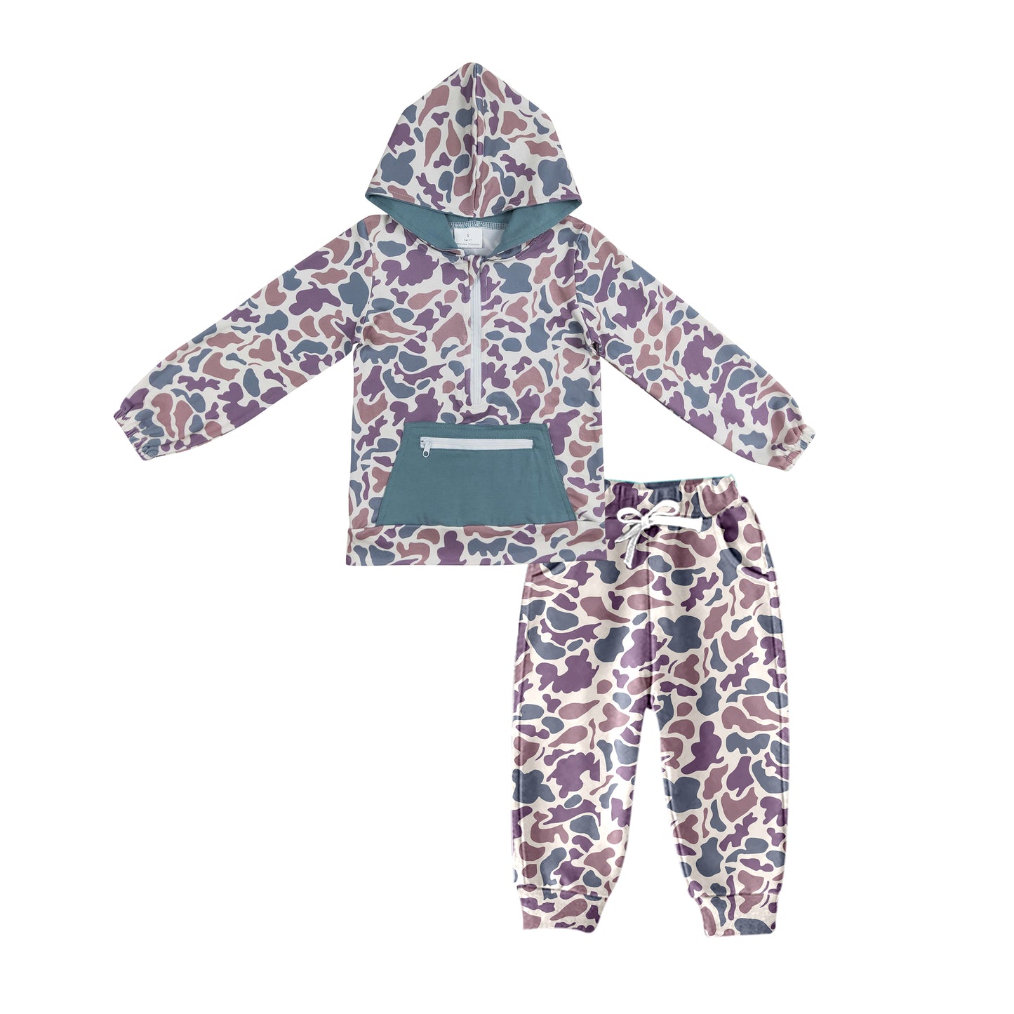 BLP0934 camo pocket zipepr hoodie long sleeve camo pants boys set