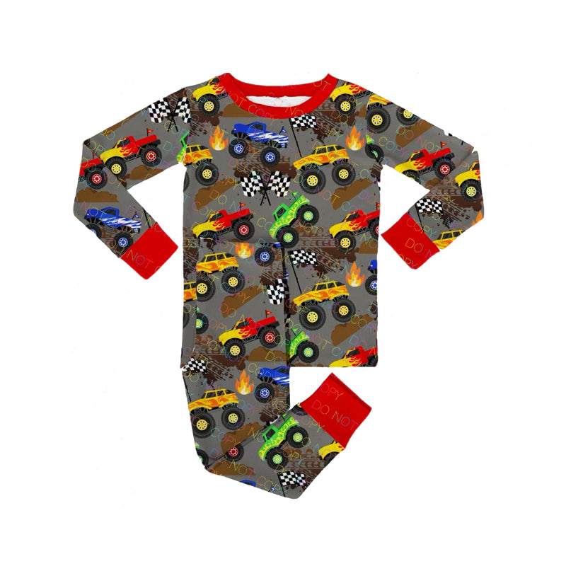 preorder BLP1023 cartoon truck red long sleeve pants boys pajamas