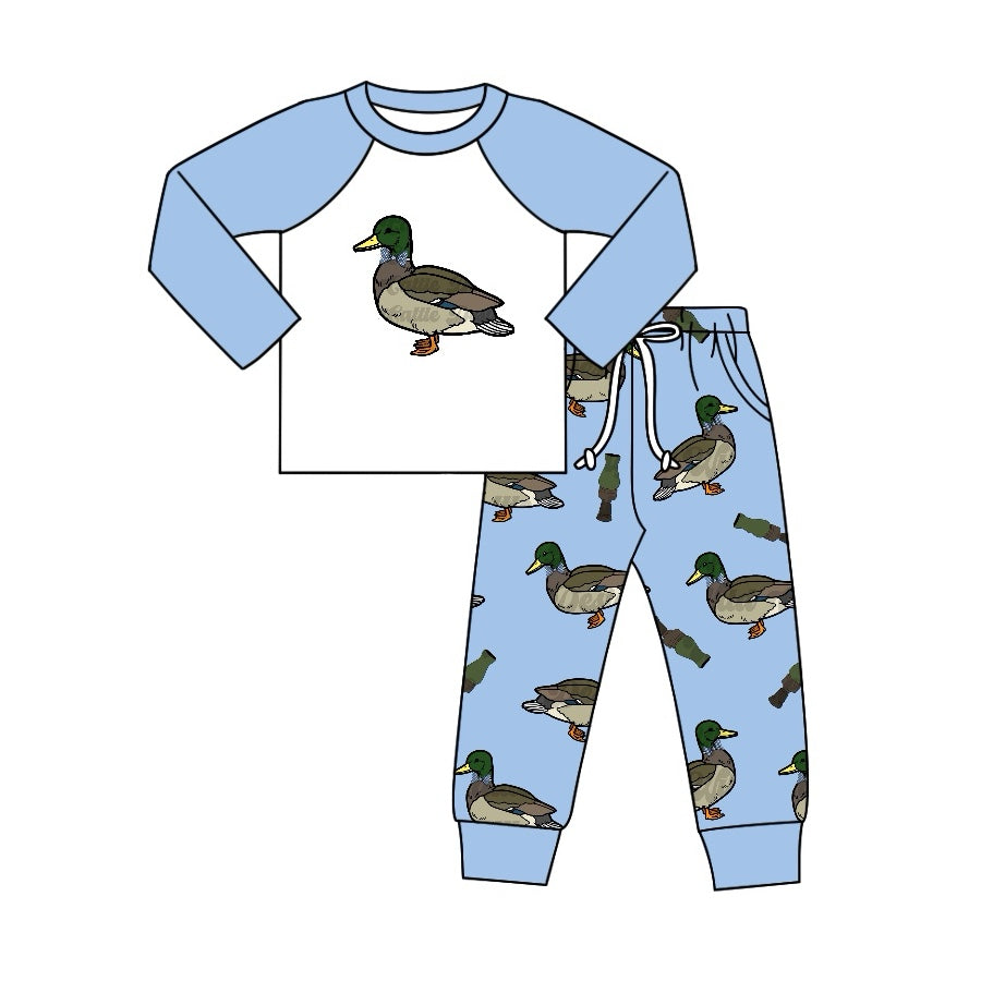Preorder BLP1036 cute mallard duck blue long sleeve pants boys set