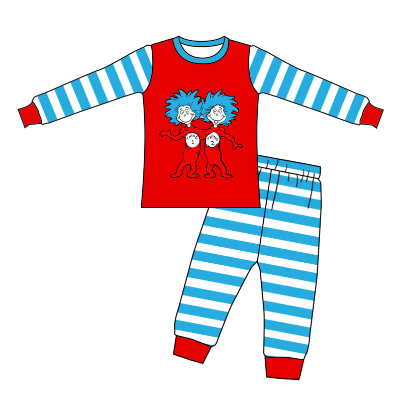 Preorder BLP1041 Christmas cartoon Dr blue striped long sleeve pants boys pajamas