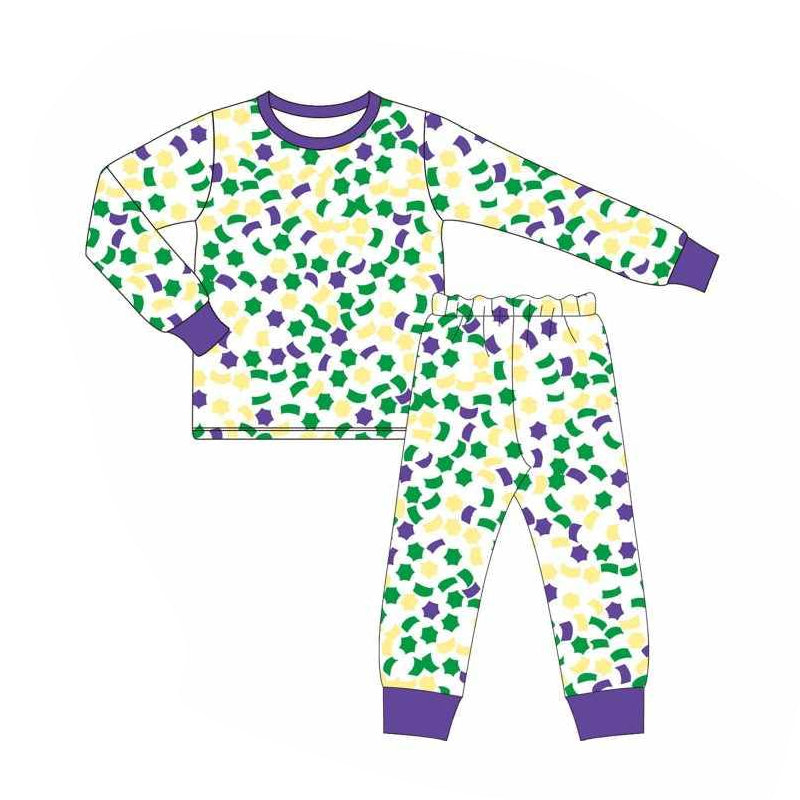 Preorder BLP1044 Mardi Gras green purple yellow long sleeve pants boys pajamas