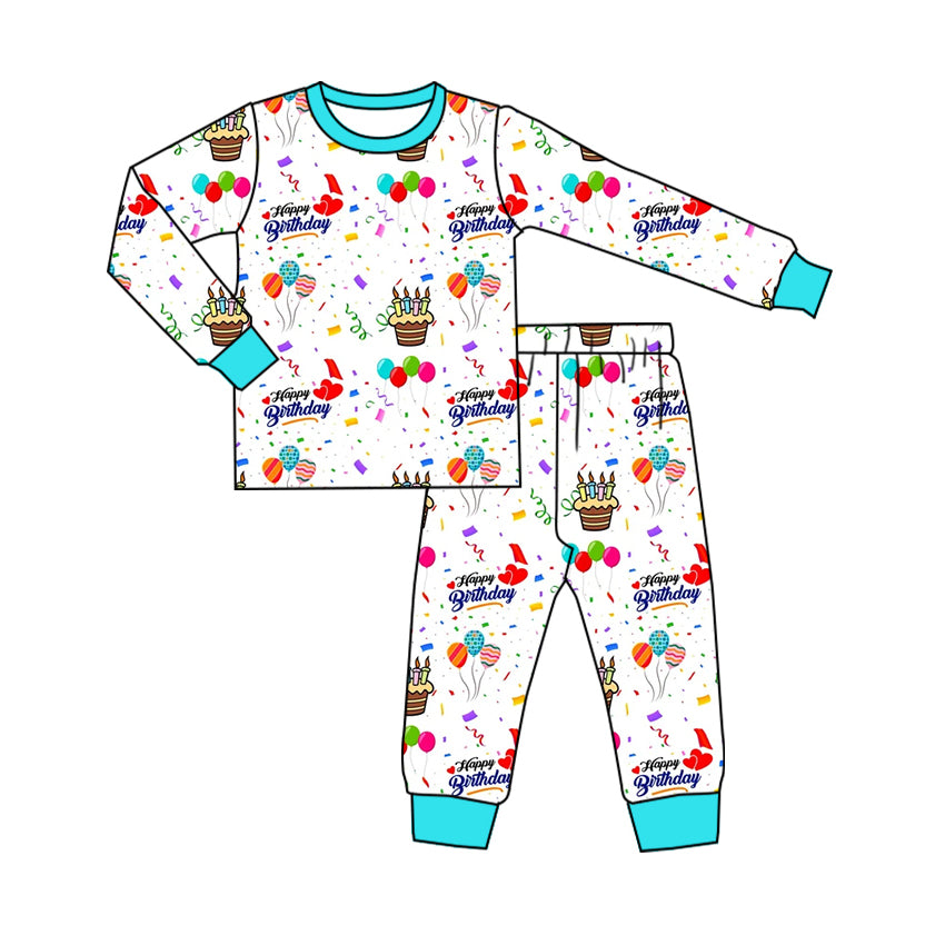 preorder BLP1067 happy birthday cake blue long sleeve pants boys pajamas