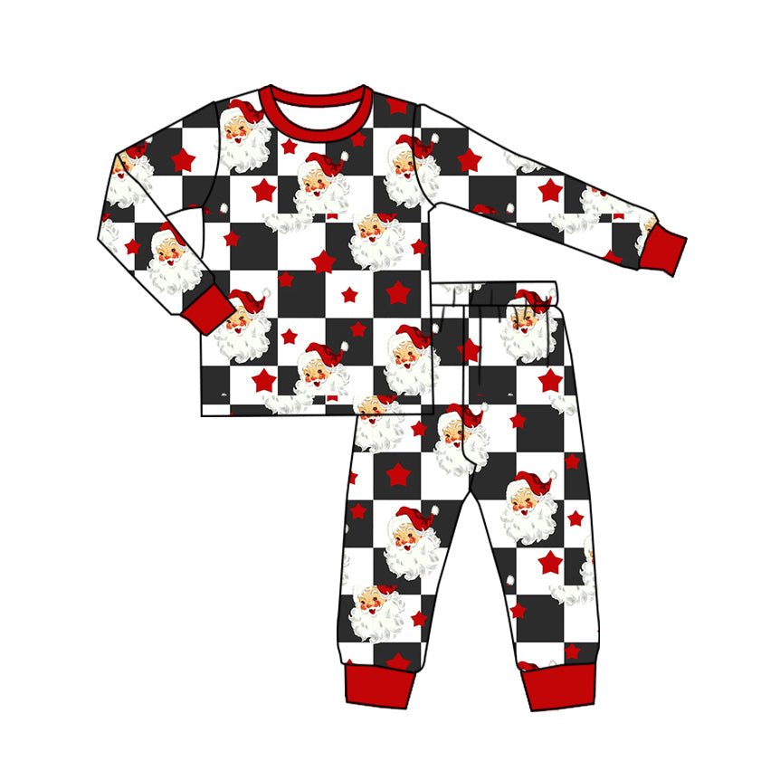 preorder BLP1068 Christmas Santa black checkered long sleeve pants boys pajamas